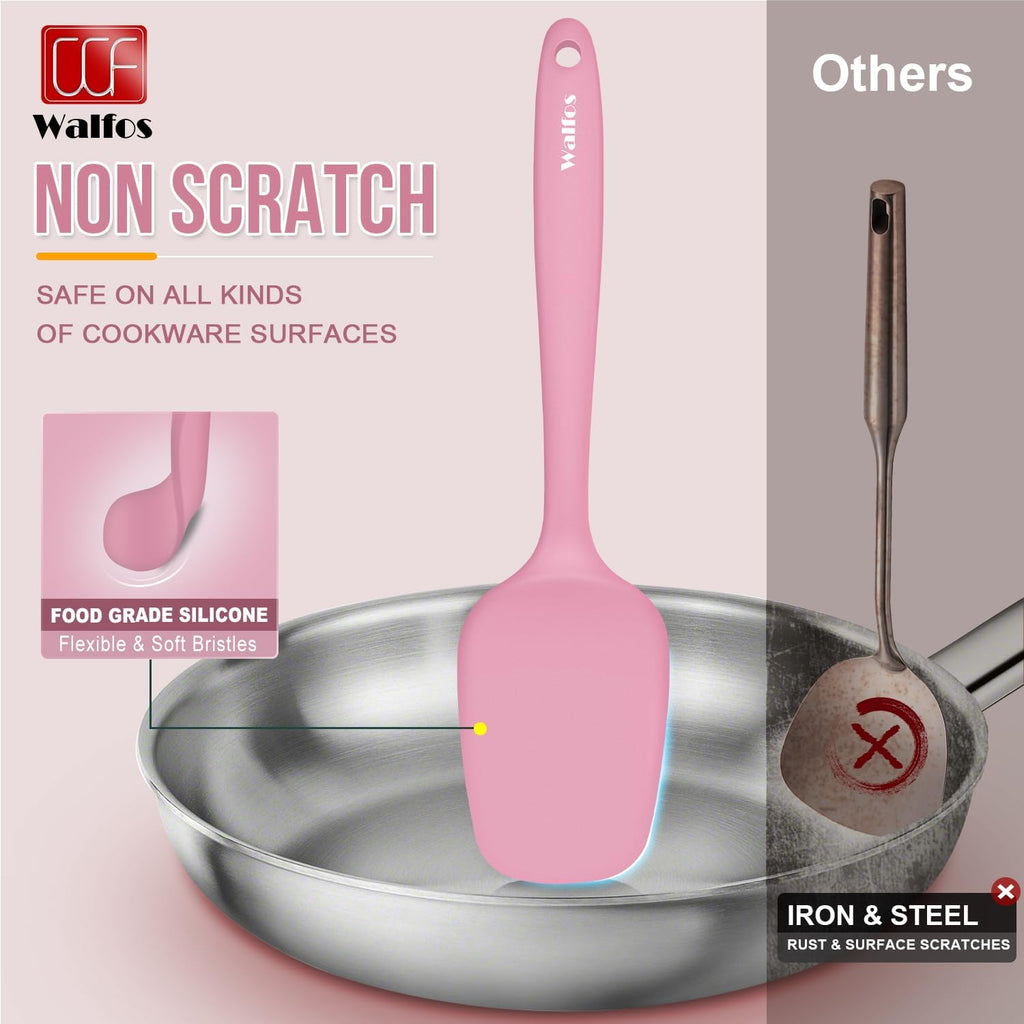 Walfos Silicone Spatula Set of 5 | High Heat Resistant Kitchen Scrapers - BPA Free, Pink, Seamless Design