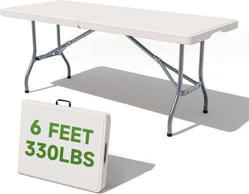 Heavy Duty Folding Table by [Brand Name] - 6 Foot, 330LBS Capacity, Sturdy & Portable for Indoor/Outdoor Use