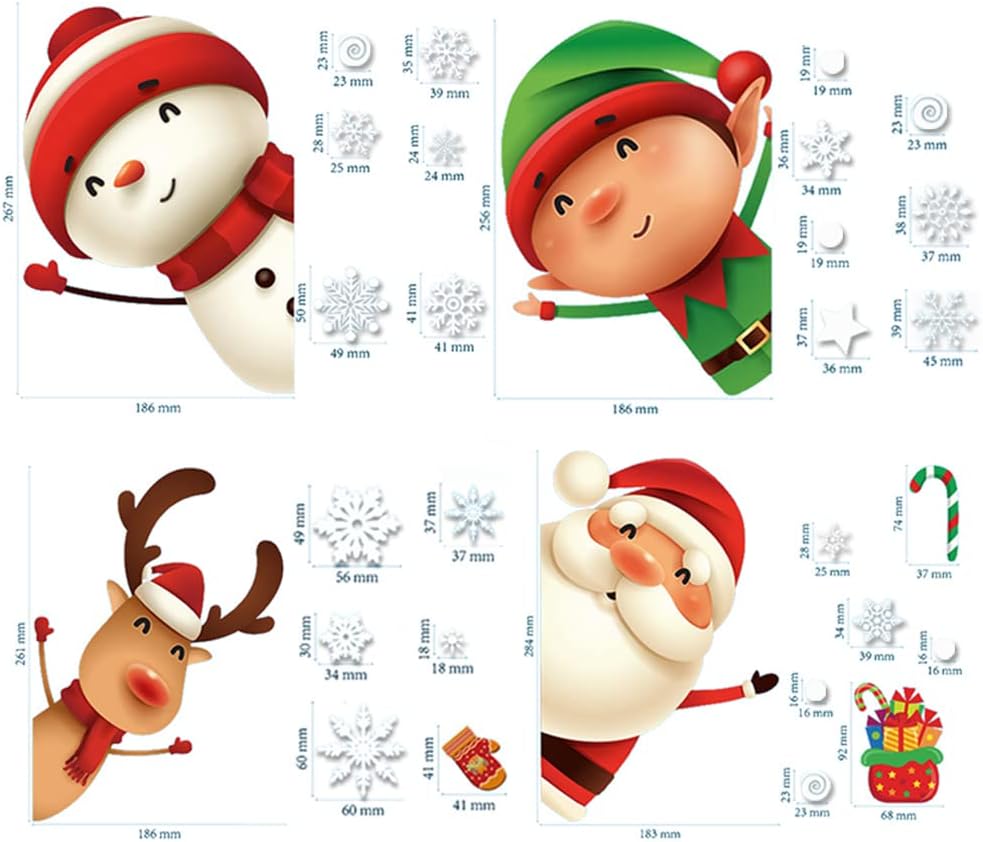 XIMISHOP Christmas Snowflake Window Clings - 82PCS Indoor Holiday Decals for Glass | Santa & Reindeer Designs