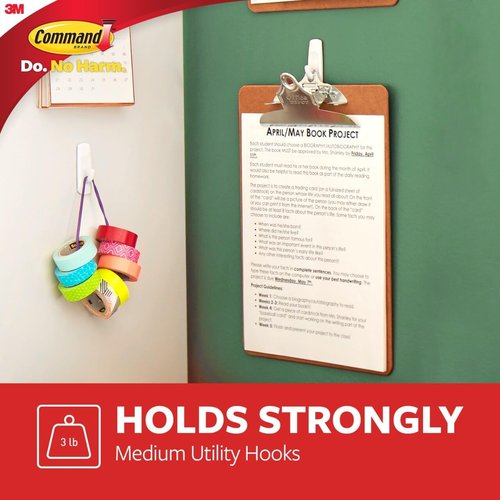 Command Medium Utility Hooks - Damage-Free Adhesive Wall Hooks for Easy Organization | Holds Up to 3 lb