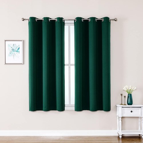 ChrisDowa Small Window Curtains - Grommet Thermal Insulated Room Darkening Panels | 40-Inch, Forest Green (2 Pack)