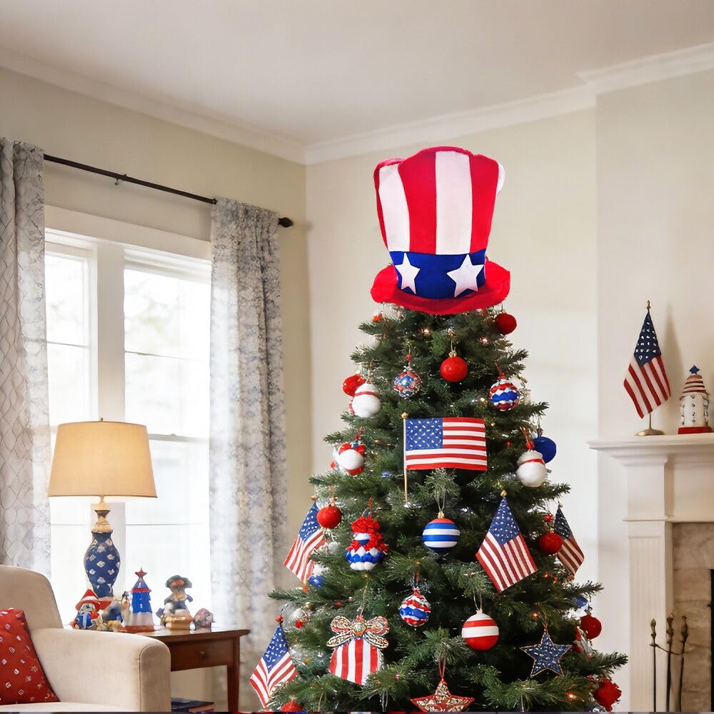 Red White Blue Hat Tree Christmas Tree Decoration, 4th of July Holiday Decor Independence Day Memorial Day Party Supplies (Red)
