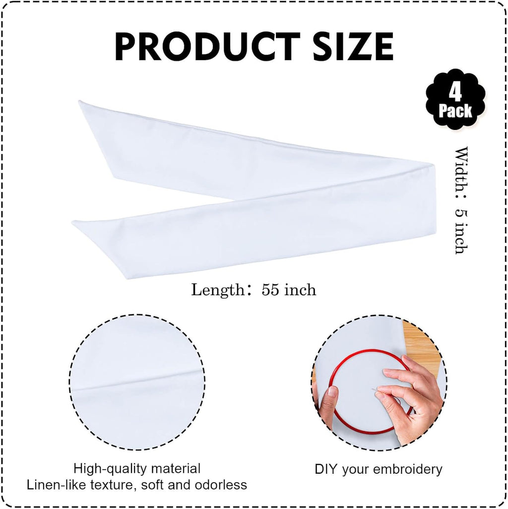 White Wreath Sash 4-Pack - 55 x 5 Inch Blank Linen-Look Ribbon for Embroidery & Monogram | Farmhouse Decor
