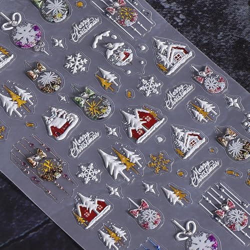 TailaiMei Christmas Nail Decals Stickers - 3 Sheets Self-Adhesive Holiday Nail Art Decorations with Snowflakes & Snowmen