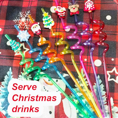 Reusable Christmas Party Straws with Decorations - 30 Pack