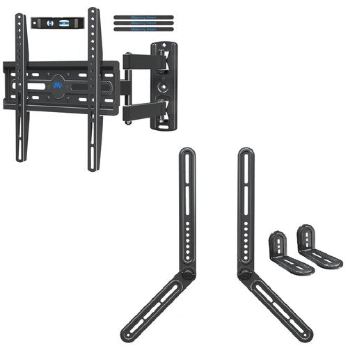 Mounting Dream Full Motion TV Wall Mount and Soundbar Bracket Bundle for 26-55 Inch TVs, Max VESA 400x400mm, 60 LBS, Sound Bar Mount for Above or Under TV Up to 15 LBS