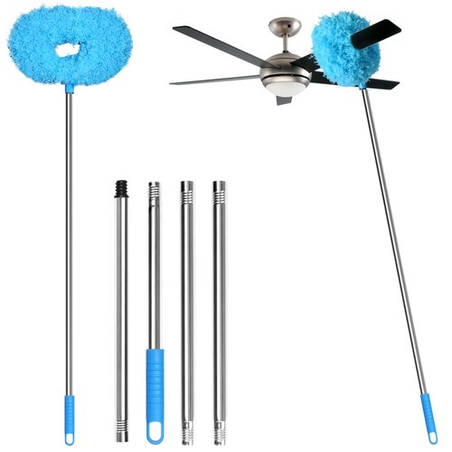 Eunice 13-49.7 Inches Ceiling Fan Duster with Extension Pole, Adjustable and Removable Cleaner Blade for High Ceiling, Fan Cleaner for Window Door Furniture (Blue)
