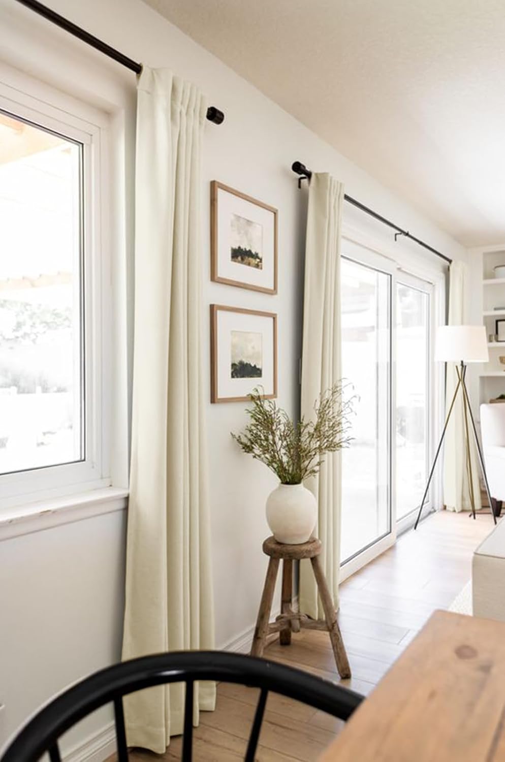 Skiennix 100% Blackout Linen Curtains - Thermal Insulated Drapes, 2 Panels Set, 50" W x 84" L, Light Cream