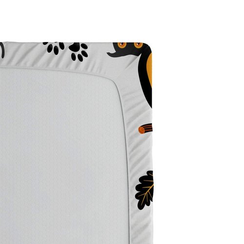 Ambesonne Halloween Fitted Sheet, All Hallows Day Objects Haunted House Owl and Trick or Treat Candy Black Cat, Bed Cover with All-Round Elastic Deep Pocket for Comfort, Twin Size, Black Orange