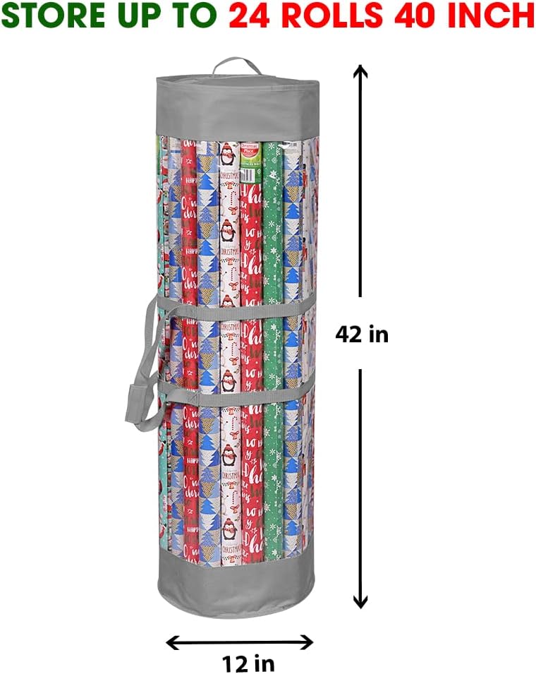 ProPik Wrapping Paper Organizer - Heavy Duty Storage Bag for 40-Inch Rolls | Holds Up to 24 Rolls, Clear PVC