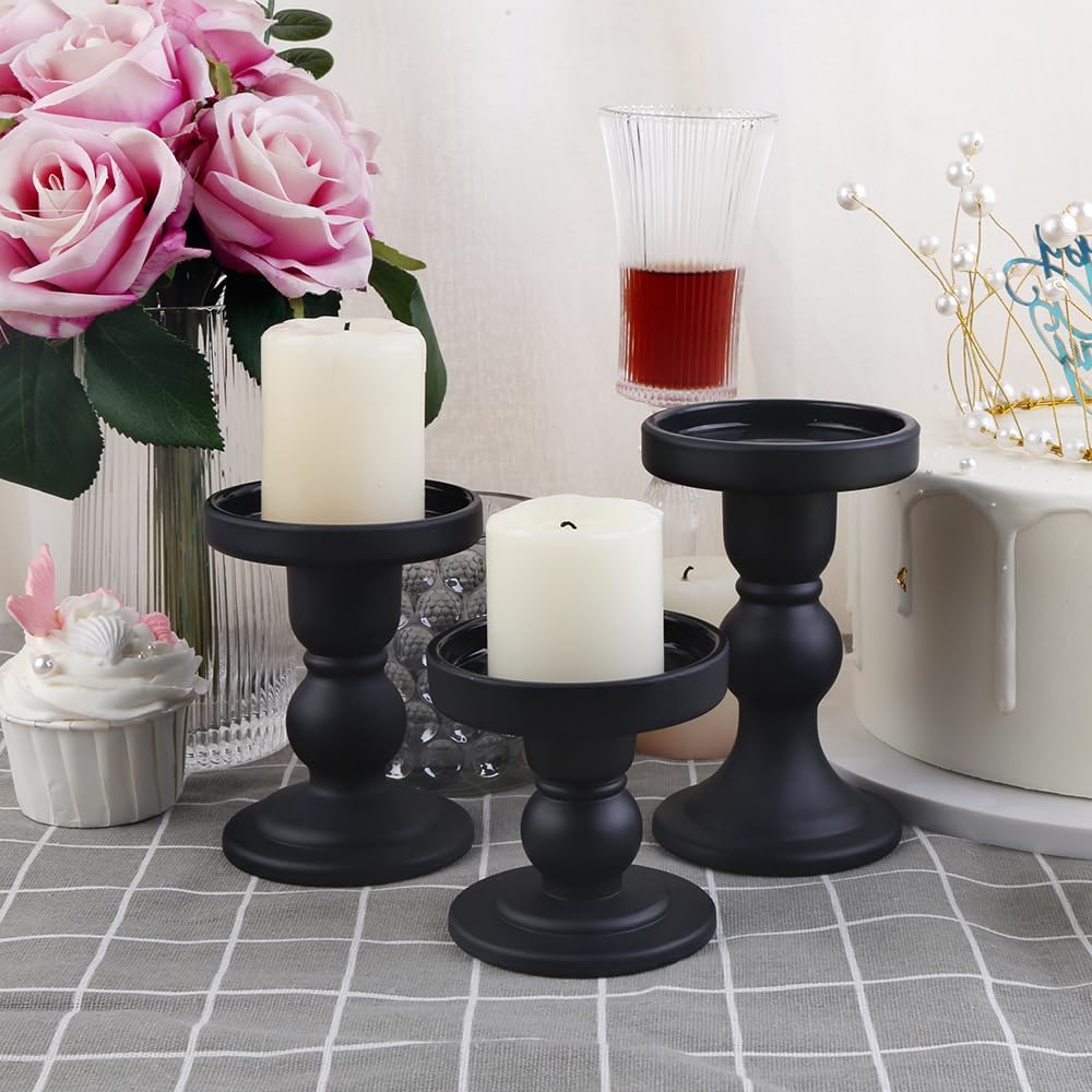 Skiennix 6-Piece Black Glass Candlestick Set - Elegant Crystal Holders for Weddings & Home Decor