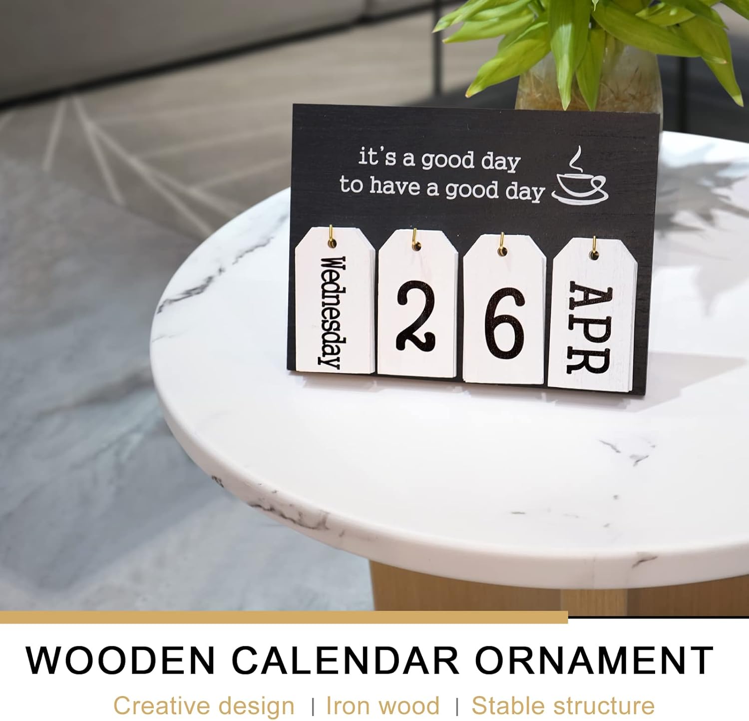 Notakia Wooden Desk Calendar - Vintage Perpetual Flip Calendar with Month & Day Display (Black)