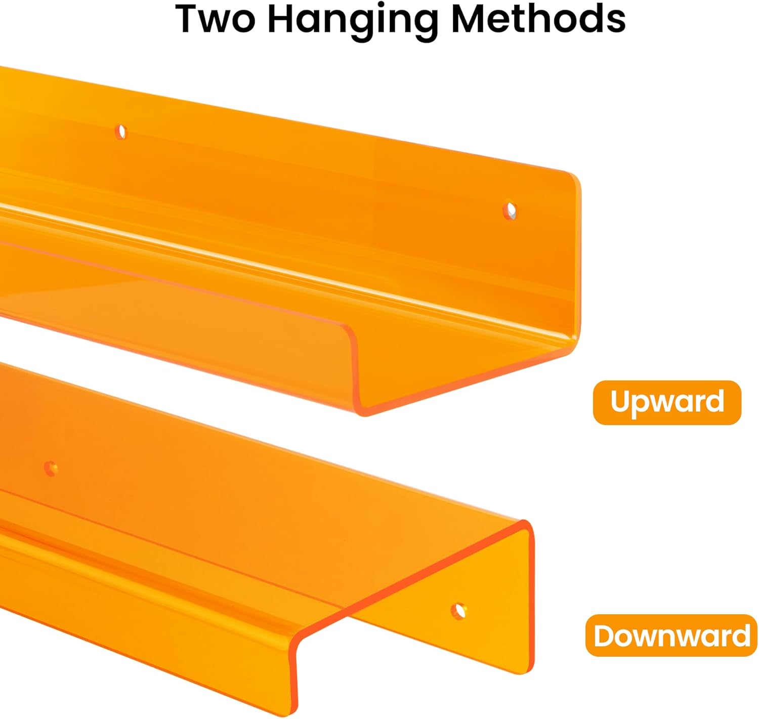 Upsimples Acrylic Wall Shelves - 15" Floating Display Shelf Set for Perfume & Books | Clear Orange, 4 Pack