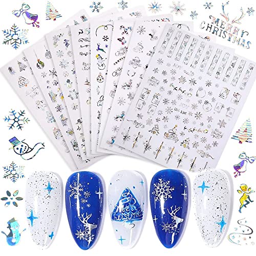 Christmas Nail Stickers - 8 Sheets 3D Holographic Winter Decals