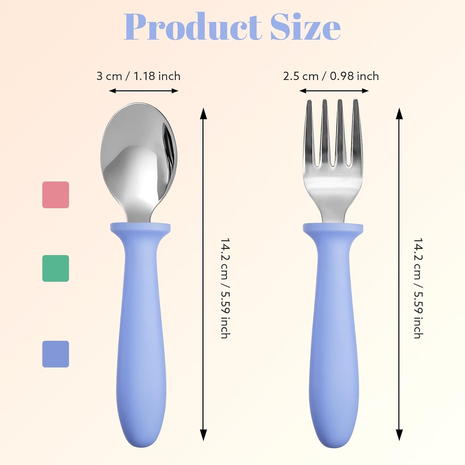 Pimoys Toddler Utensils Set - 6-Piece Stainless Steel Forks & Spoons with Plastic Handles | Dishwasher Safe