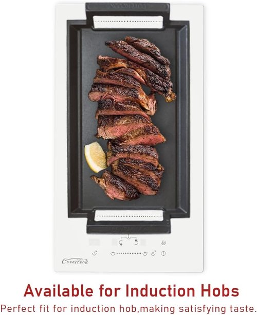 COVERCOOK Cast Iron Griddle Pan - Rectangular Grill Hot Plate for Electric & Induction Stoves | 16.7 x 9.1 in