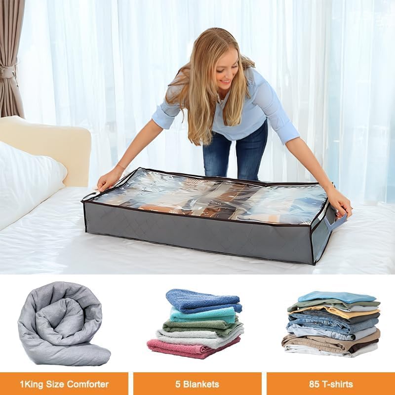 90L Under Bed Storage Containers by [Brand Name] - Foldable Organizers for Blankets & Towels | Grey, 4 Pack