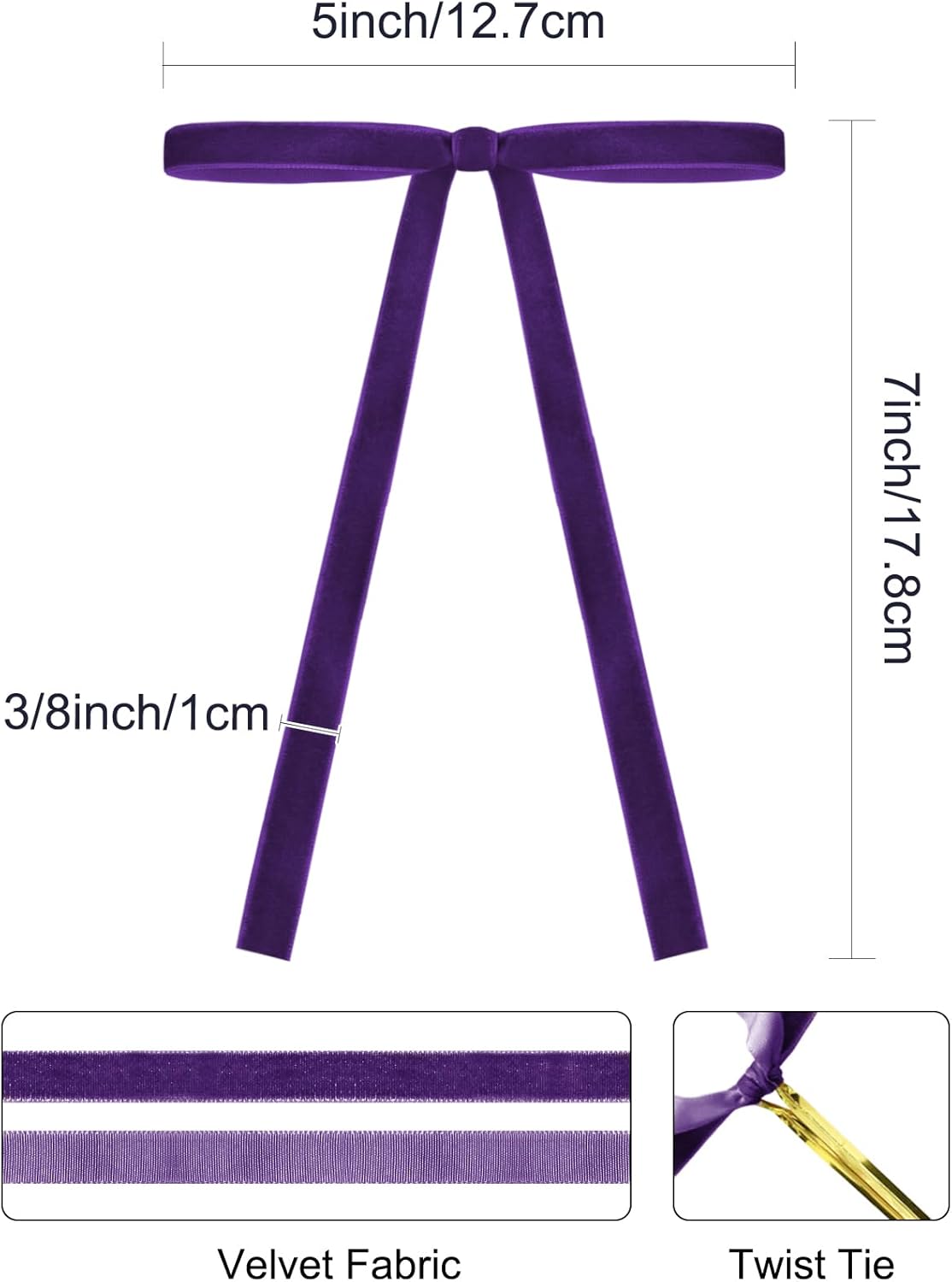 SIMISI Ribbon - 24 Pcs Purple Velvet Christmas Bows | Vintage Decor for Tree, Wreath & Garland (3/8'' Width)