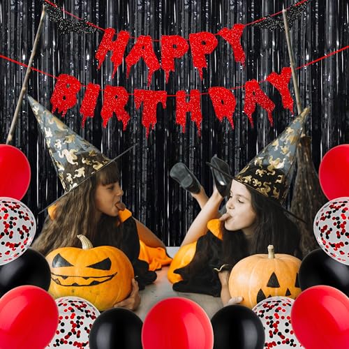 30pcs Halloween Birthday Decoration Set, Bloody Bat Banner & Party Backdrop