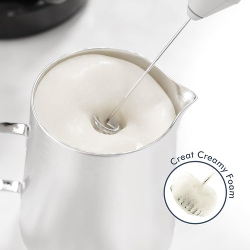 England Stories Electric Milk Frother - Handheld Battery Operated Whisk for Coffee, Latte & Matcha - Metal Blue