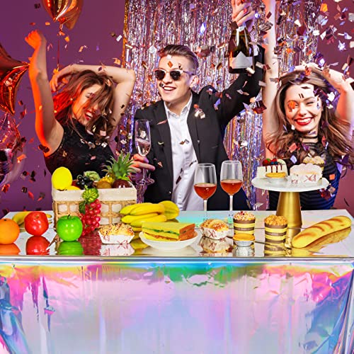 Laser Iridescent Plastic Tablecloths 12 Pack - Shiny Disposable Rectangular Cover 54" x 108" - Party Decor