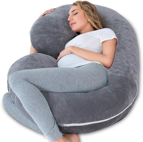 INSEN Pregnancy Pillow - C Shaped Maternity Pillow with Jersey Cotton Cover | Gray Color for Comfort