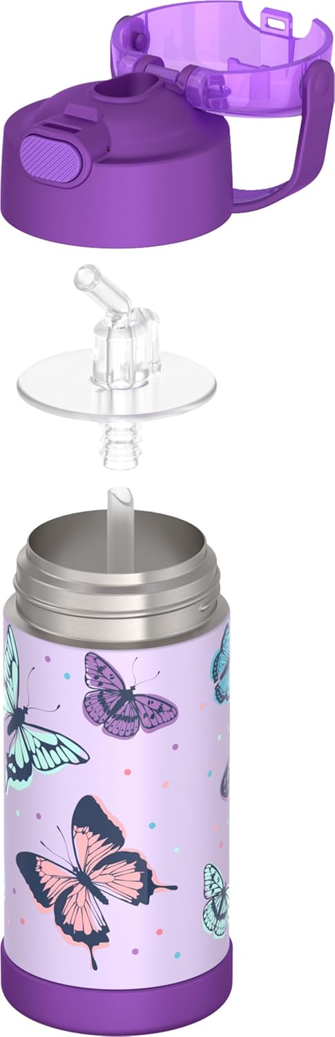 THERMOS FUNTAINER Water Bottle - 12 Ounce Kids Stainless Steel Vacuum Insulated - Butterfly Frenzy Design