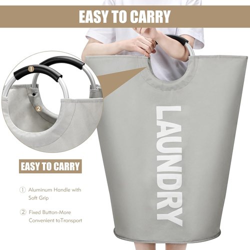 DOKEHOM Large 95L Laundry Basket - Collapsible Freestanding Hamper in Grey for Easy Storage
