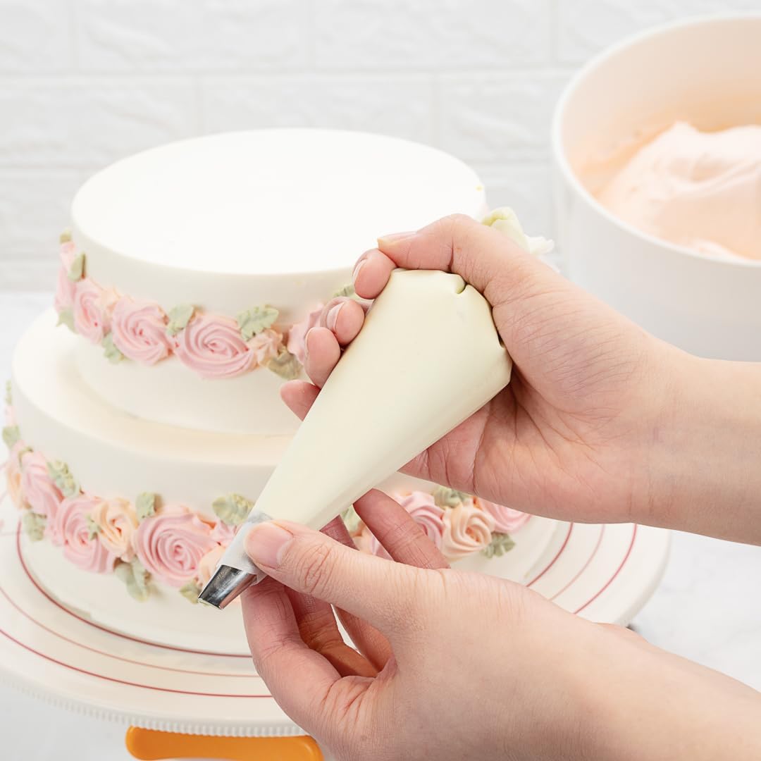 Pastry Tek Piping Bag Set - Durable Reusable Icing Bags for Decorating Cakes, Cupcakes & More | 4-Pack, White Silicone