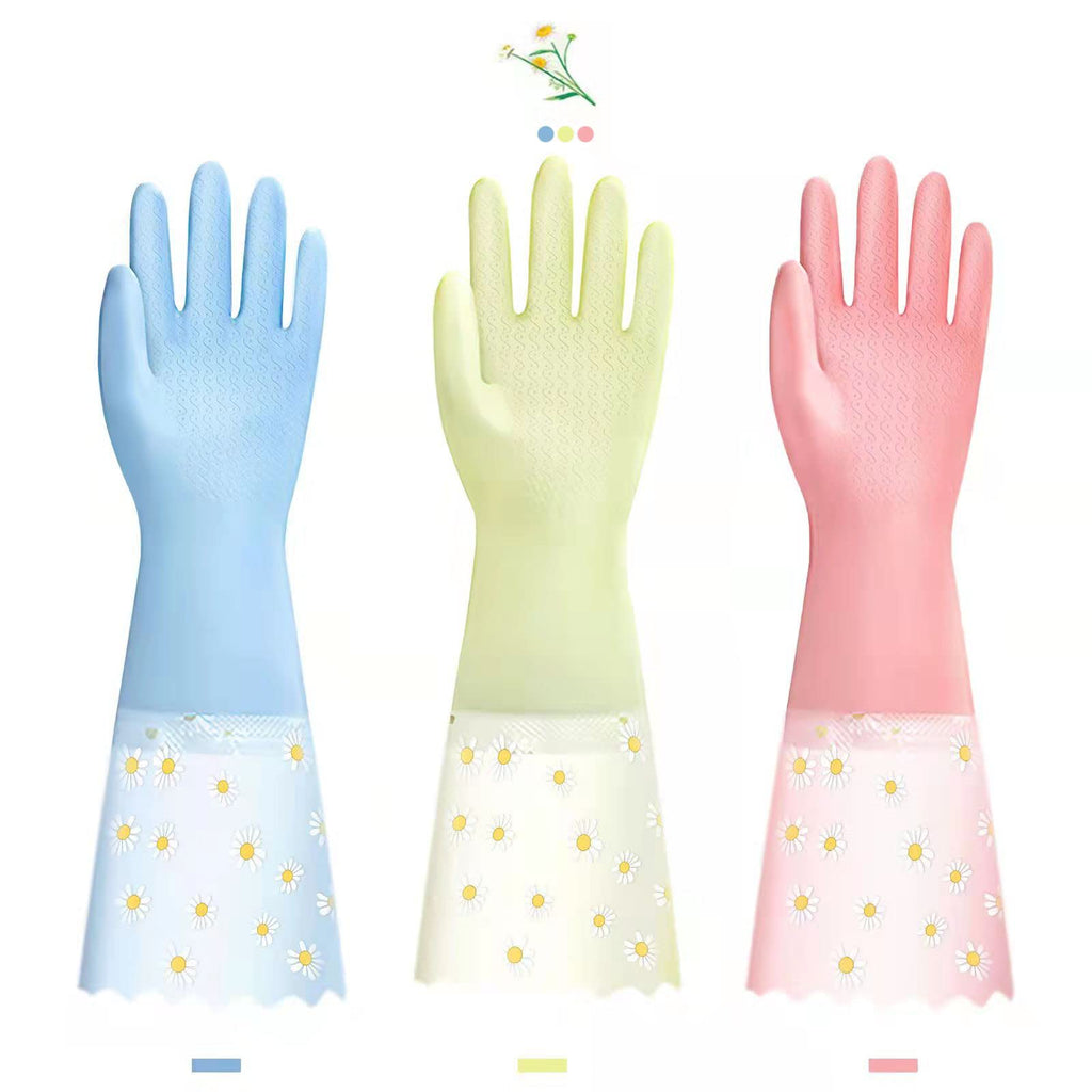 KAQ Dishwashing Cleaning Gloves 3 Pairs - Reusable Rubber Gloves Non-Slip Laundry Kitchen Gardening Waterproof Household Gloves(Medium)