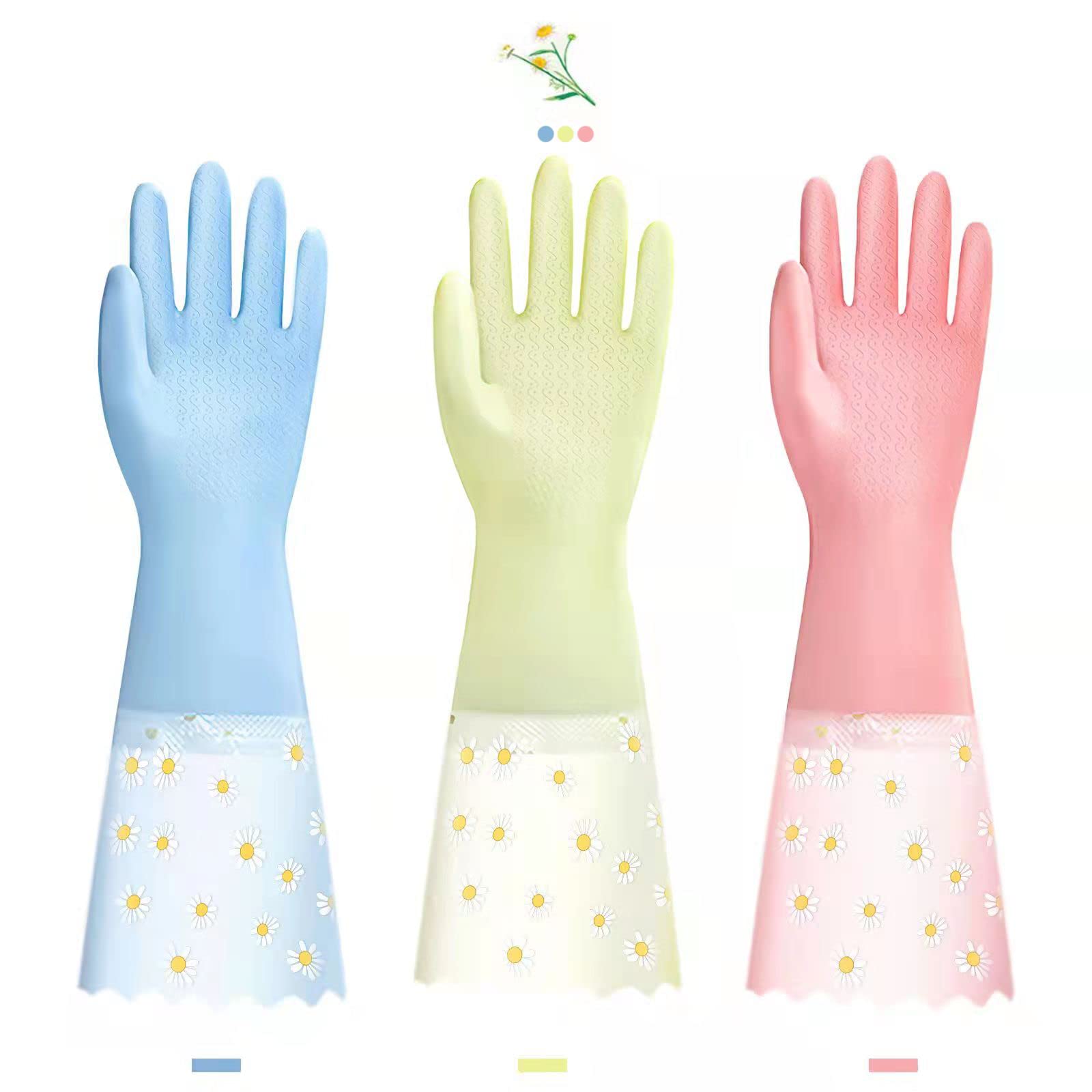 KAQ Dishwashing Cleaning Gloves 3 Pairs - Reusable Rubber Gloves Non-Slip Laundry Kitchen Gardening Waterproof Household Gloves(Medium)