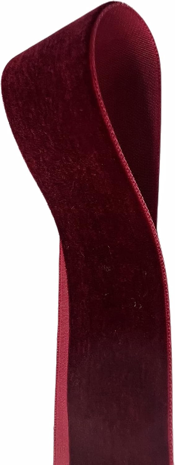 QIANF Velvet Ribbon - Luxurious 1.5-Inch Wide by 25-Yard Spool in Elegant Burgundy Color