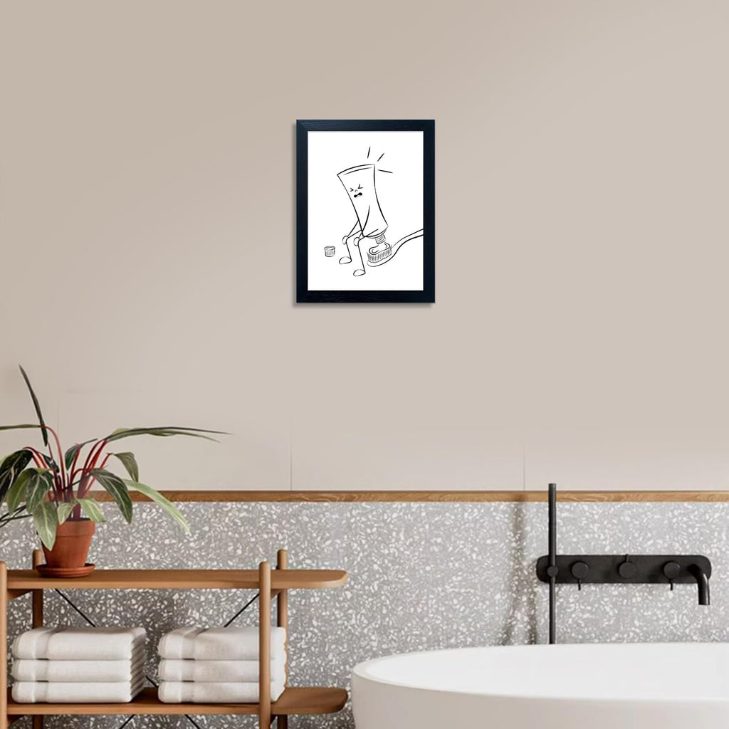 Skiennix Framed Funny Bathroom Wall Art - Black & White Toilet Decor | Minimalist Canvas Print