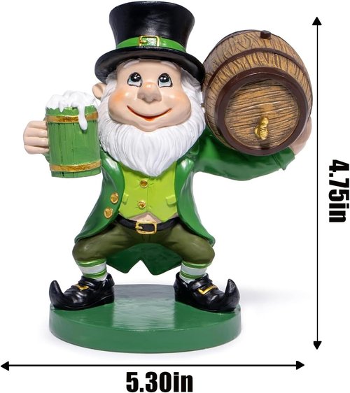 Hodao St. Patrick's Day Gnome Figurine - Festive Irish Decoration with Pot of Gold | 5.2 Inches Tall