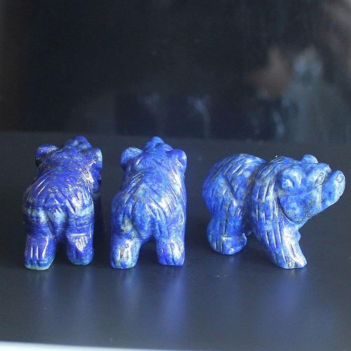 Hand-Carved Lapis Bear Figurine - Unique Mixed Gemstone Crystal Animal Sculpture
