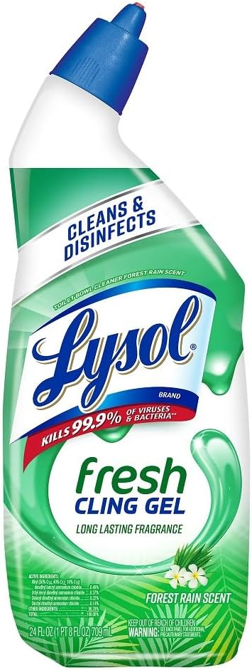 Lysol Toilet Bowl Cleaner Gel - Powerful Stain Removal & Disinfecting - Forest Rain Scent, 24oz