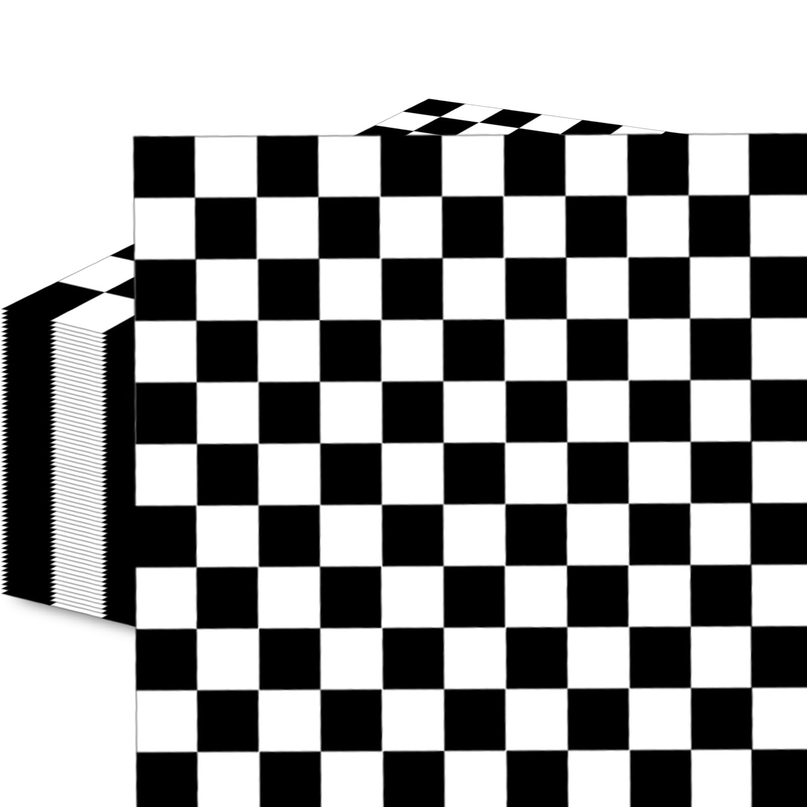 50 Count Black and White Checkered Paper Napkins, Disposable Cocktail Napkins with Racing Theme Checkerboard Design for Race Car Party, Birthday, Baby Shower, and Speed-Themed Table Decorations