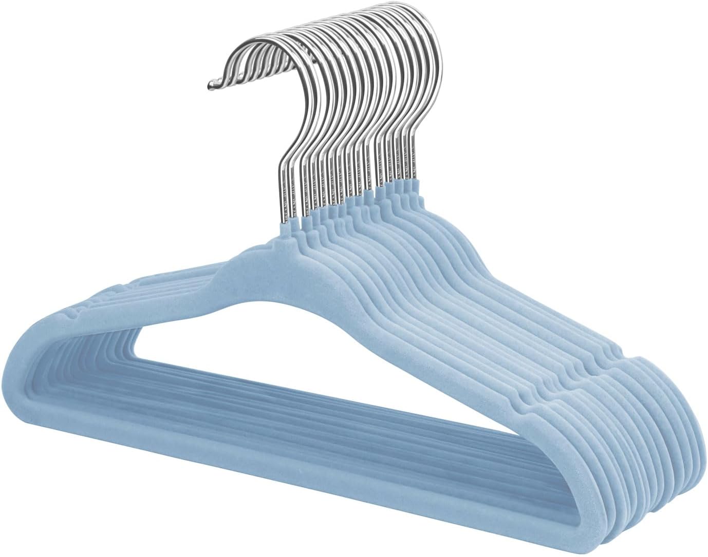 ManGotree Kids Velvet Clothes Hangers - Space-Saving Non-Slip Design | 15-Pack in Blue