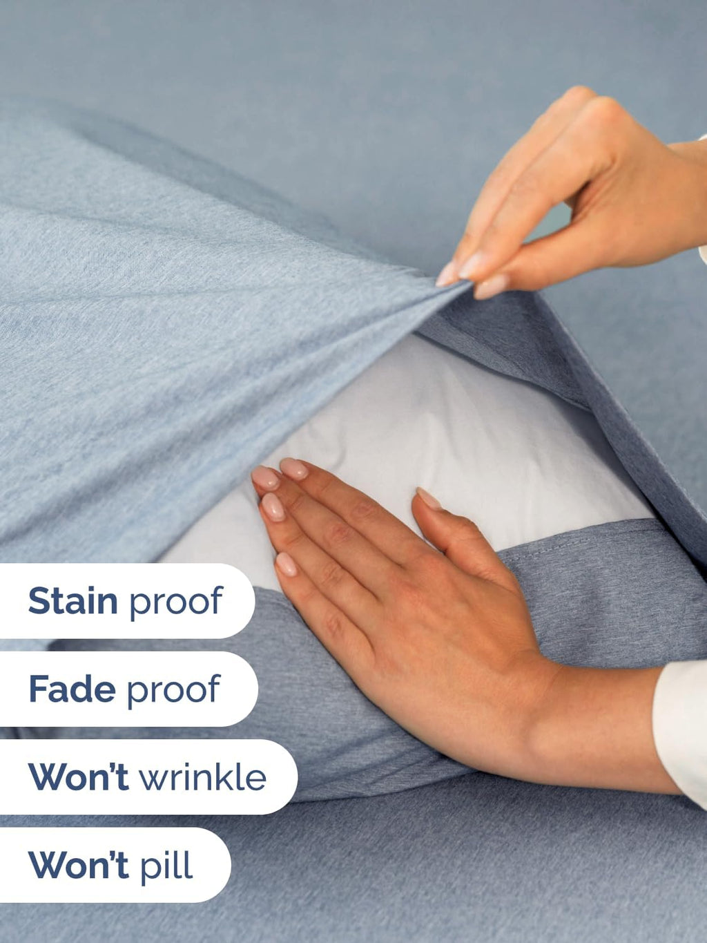 Skiennix Extra Deep Full Sheet Set | 6-Piece Breathable Cooling Bedding - Soft, Wrinkle-Free, Heathered Blue