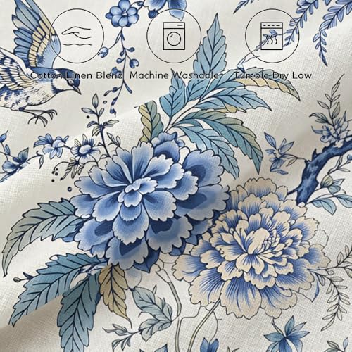 GSRONY Chinoiserie Blue Bird Lumbar Pillow Cover, 12x20 Inch Cotton Linen