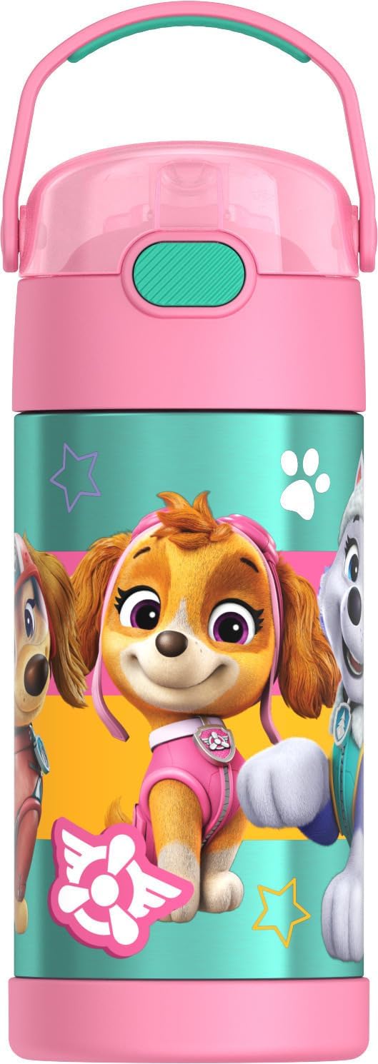 THERMOS FUNTAINER Water Bottle - 12 Ounce Kids Stainless Steel Insulated Bottle with Straw | Paw Patrol Design