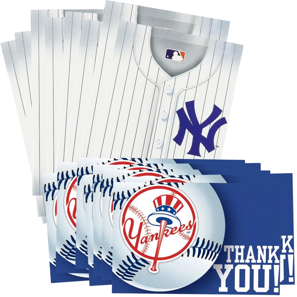 New York Yankees Invitation & Thank You Card Set (3.88" x 5.63") - Premium Multicolor Cardstock & Eye-catching Designs, Perfect For Game Day Celebrations & Themed Parties - Pack Of 16