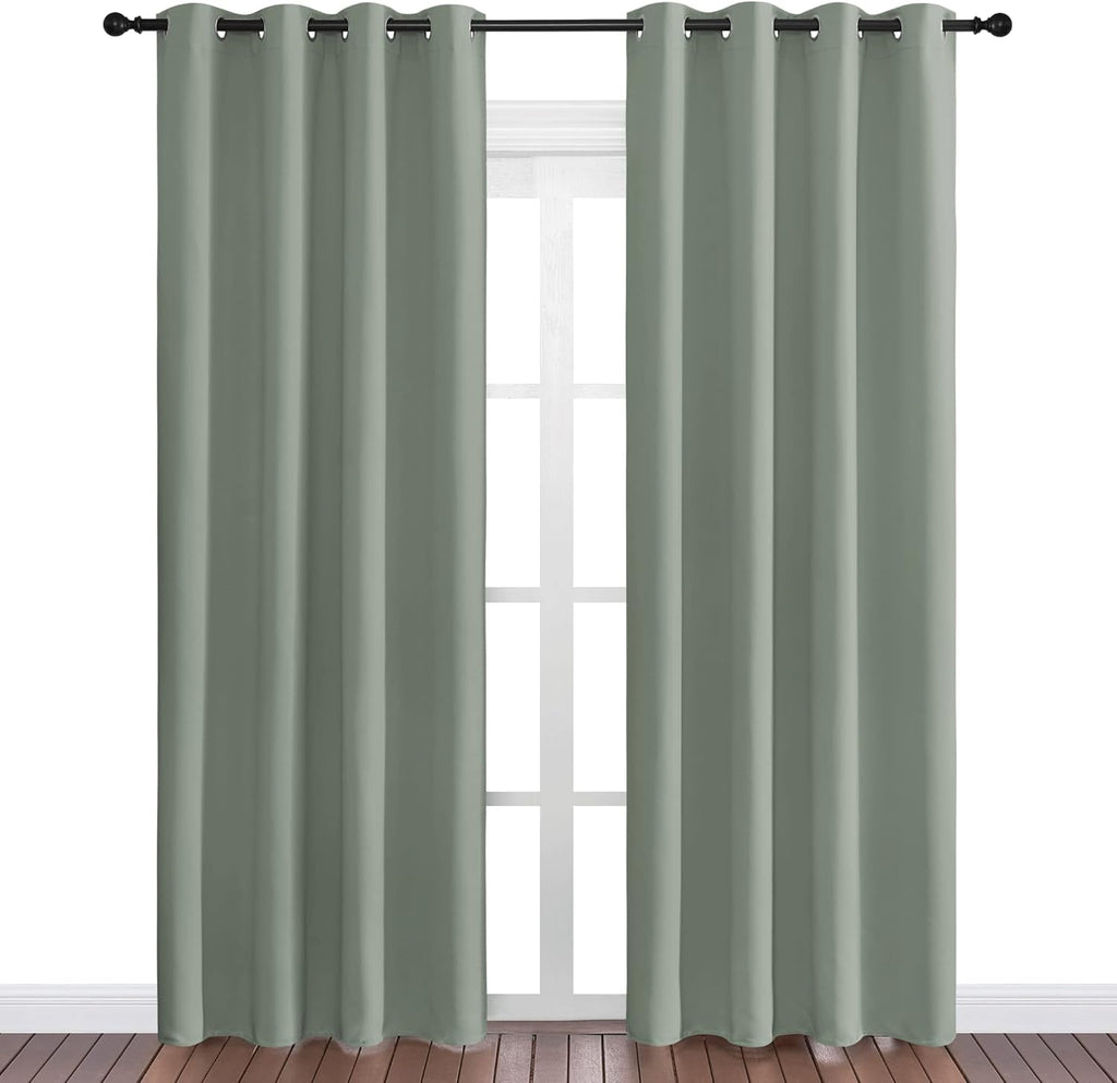 NICETOWN Greyish Green Blackout Curtains - 86" Long | Sound Reducing & Energy Efficient | 55" Wide, 2 Panels