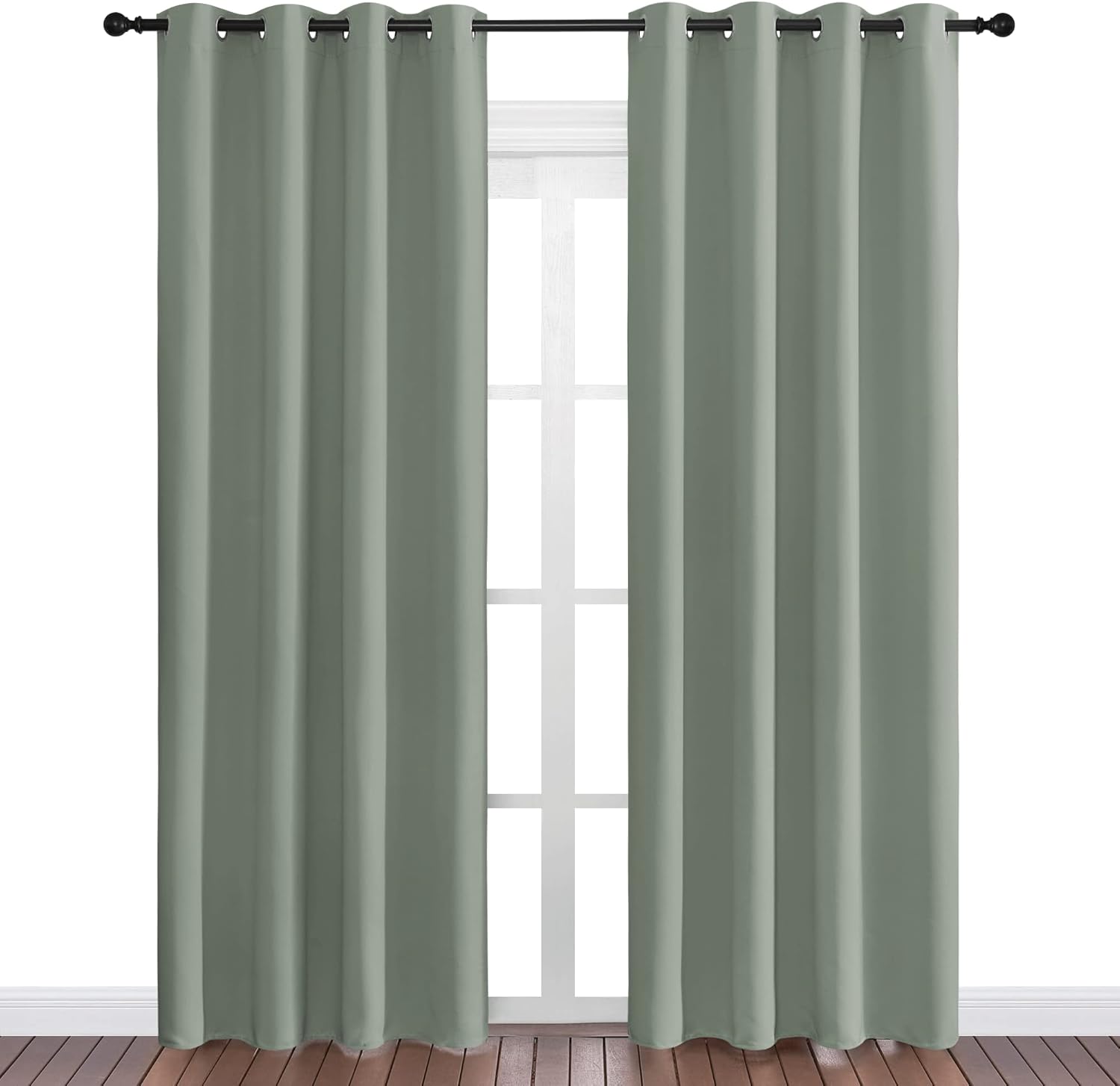 NICETOWN Greyish Green Blackout Curtains - 86" Long | Sound Reducing & Energy Efficient | 55" Wide, 2 Panels