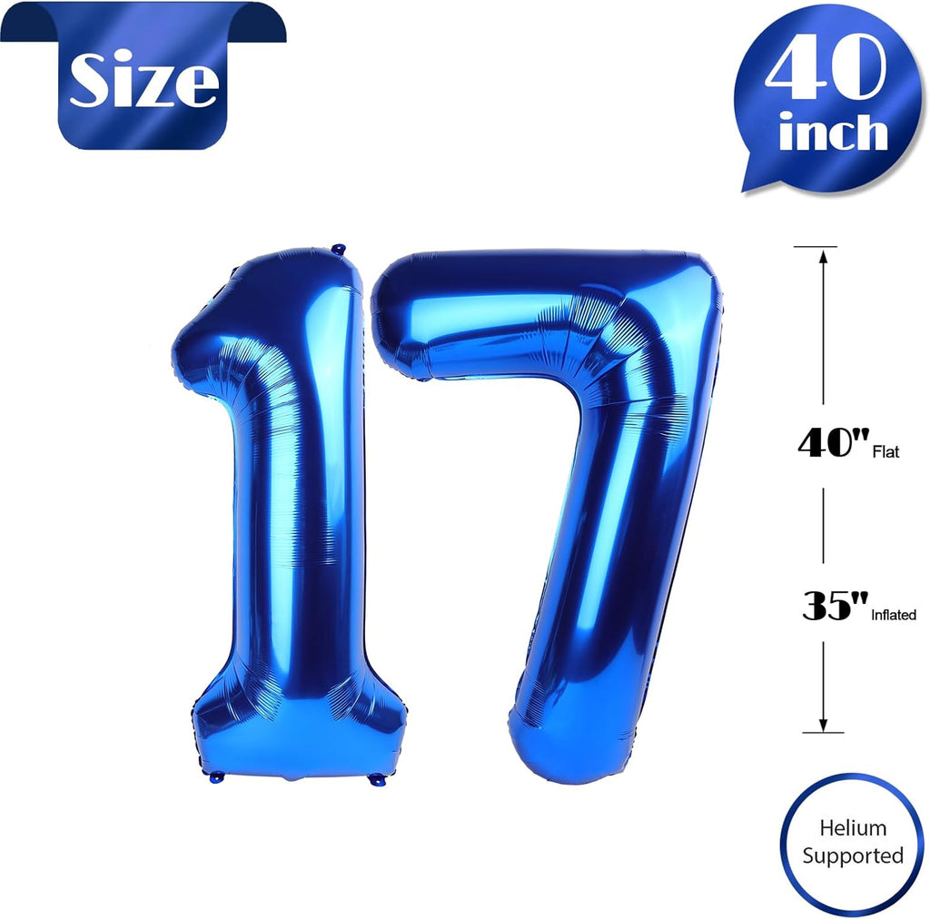 Number 17 Balloon by [Brand Name] - 40-Inch Navy Blue Birthday Decoration for 17th Party