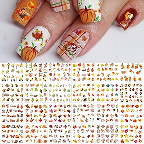 TailaiMei Fall Nail Art Stickers Decals - 24 Sheets Autumn Water Transfers