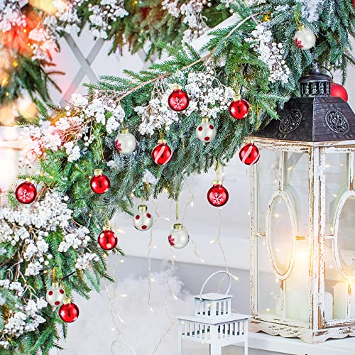 36 Pcs Miniature Glass Christmas Ornaments Red White for Tree Decor