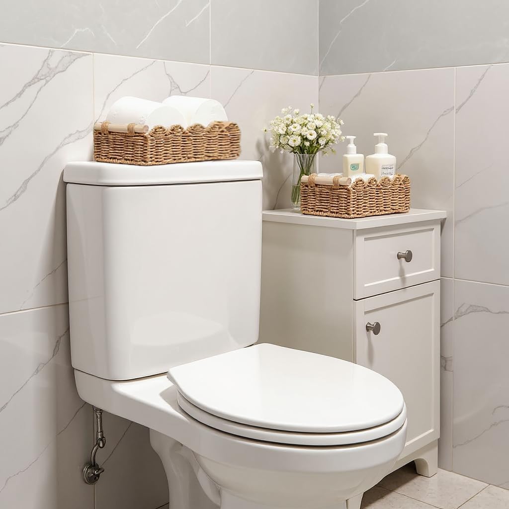 Toilet Paper Storage Basket - Decorative Organizer for Bathroom Tank Top | Functional Home Decor