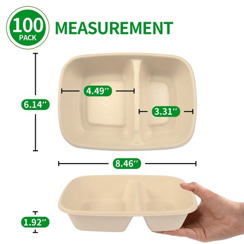 bloomoon 100 Pack 2-Compartment Paper Bowls, Divided Disposable Bowls for Chip and Dip, 2 Compartment Snack Serving Bowls for Chip and Salsa, Snack Bar Party Supplies