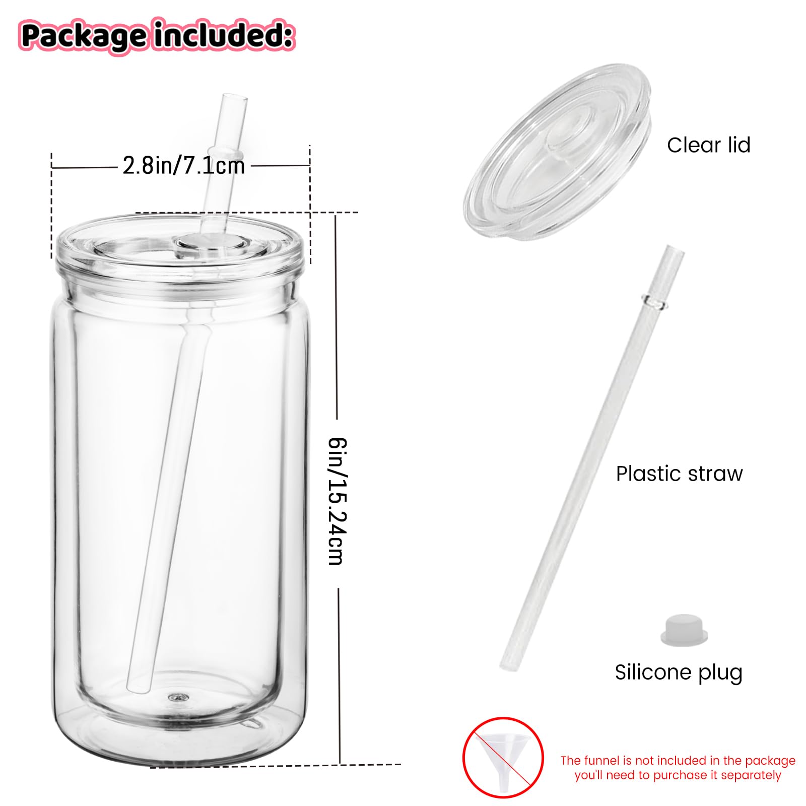Cuguords 8 Pack 16oz Snow Globe Tumblers with Lids, Straws & Plugs, Double Wall Acrylic Plastic Snowglobe Cups, Pre-Drilled Hole DIY Glitter Tumbler Supplies, Bulk Clear Globe Cups for Party Favors